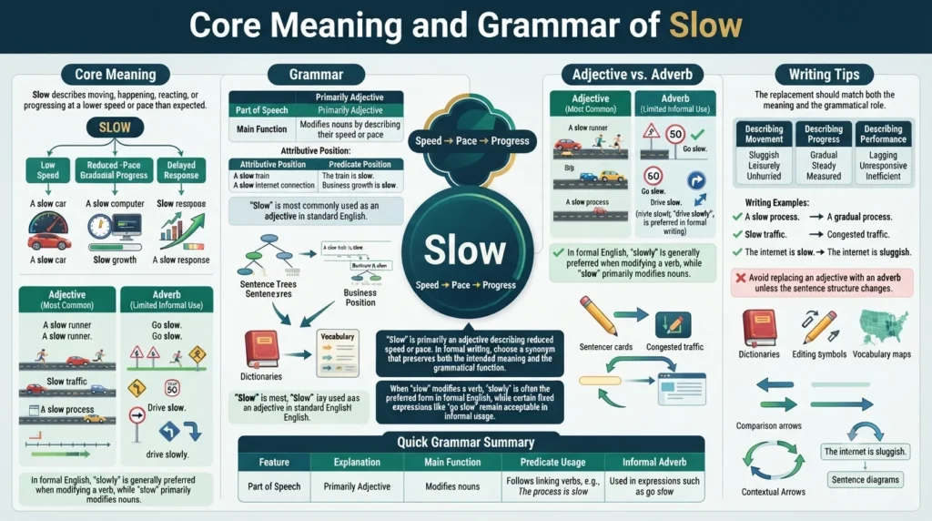 Core Meaning and Grammar of slow