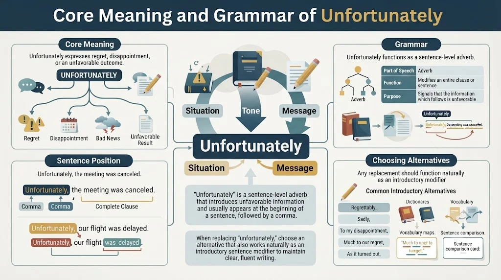Core Meaning and Grammar of Unfortunately
