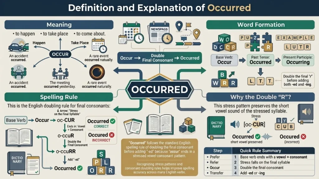 Definition and core explanation of Occurred or Occured