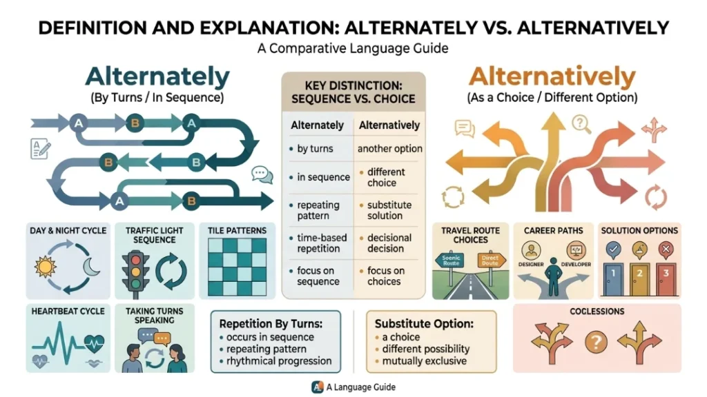 Definition and Explanation alternately vs alternatively