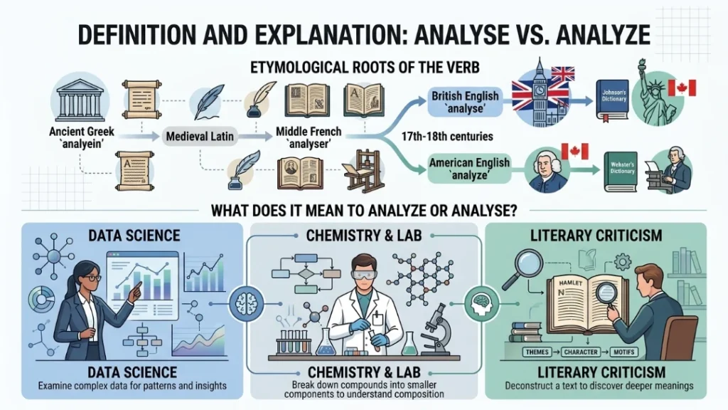 Definition and Explanation analyse vs analyze