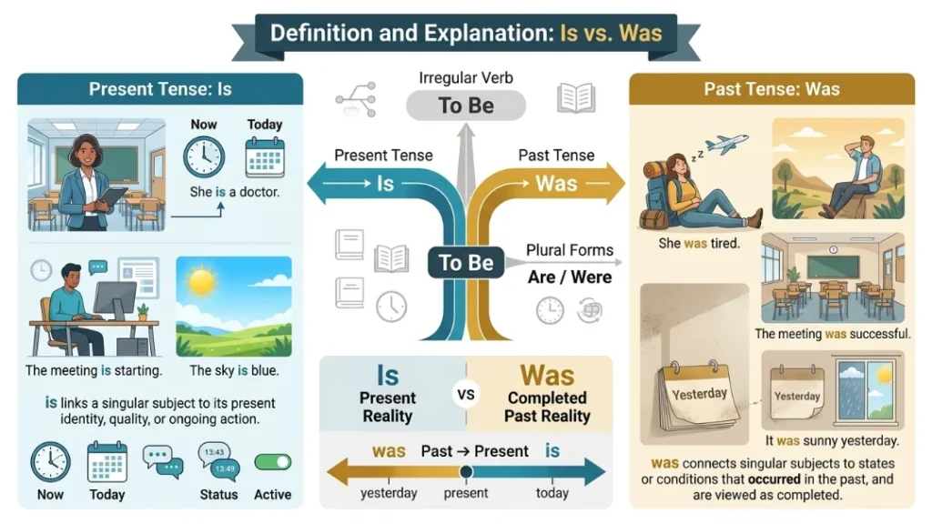definition and explanation of is vs was