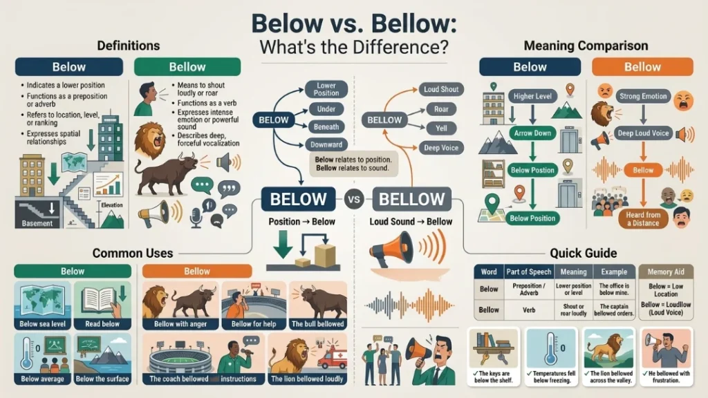 Definition and Explanation of below vs bellow